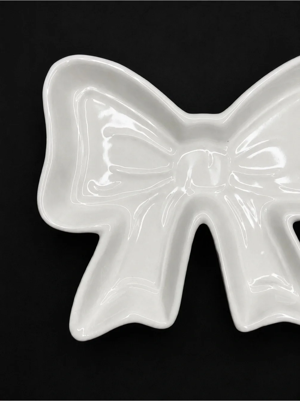 White Ceramic Bow Trinket Dish Coquette Jewelry Tray Vanity Decor Ribbon Catchal